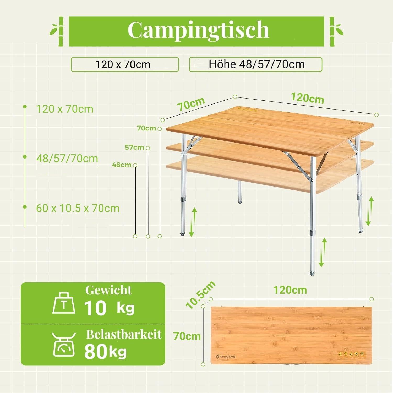 Klapptisch Bambus höhenverstellbar UV-Schutz Camping Garten