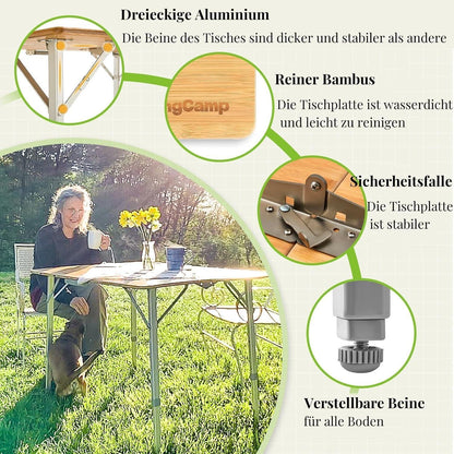 Klapptisch Bambus höhenverstellbar UV-Schutz Camping Garten