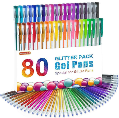 80 Glitzer Gelstifte Set mit Ersatzminen - Bunte Gelschreiber