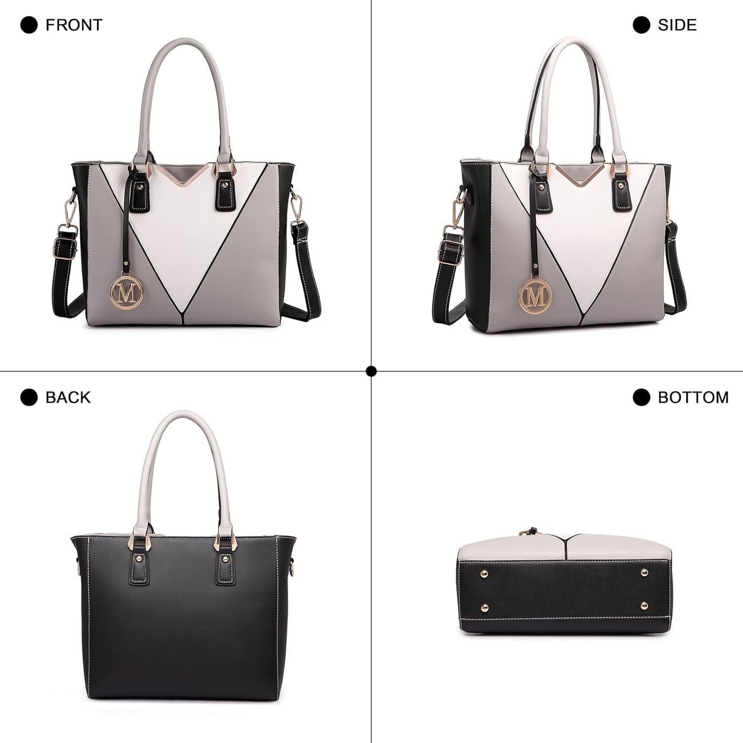 Miss Lulu Damen Handtasche Grau Kunstleder V-Design Shopper Schultertasche