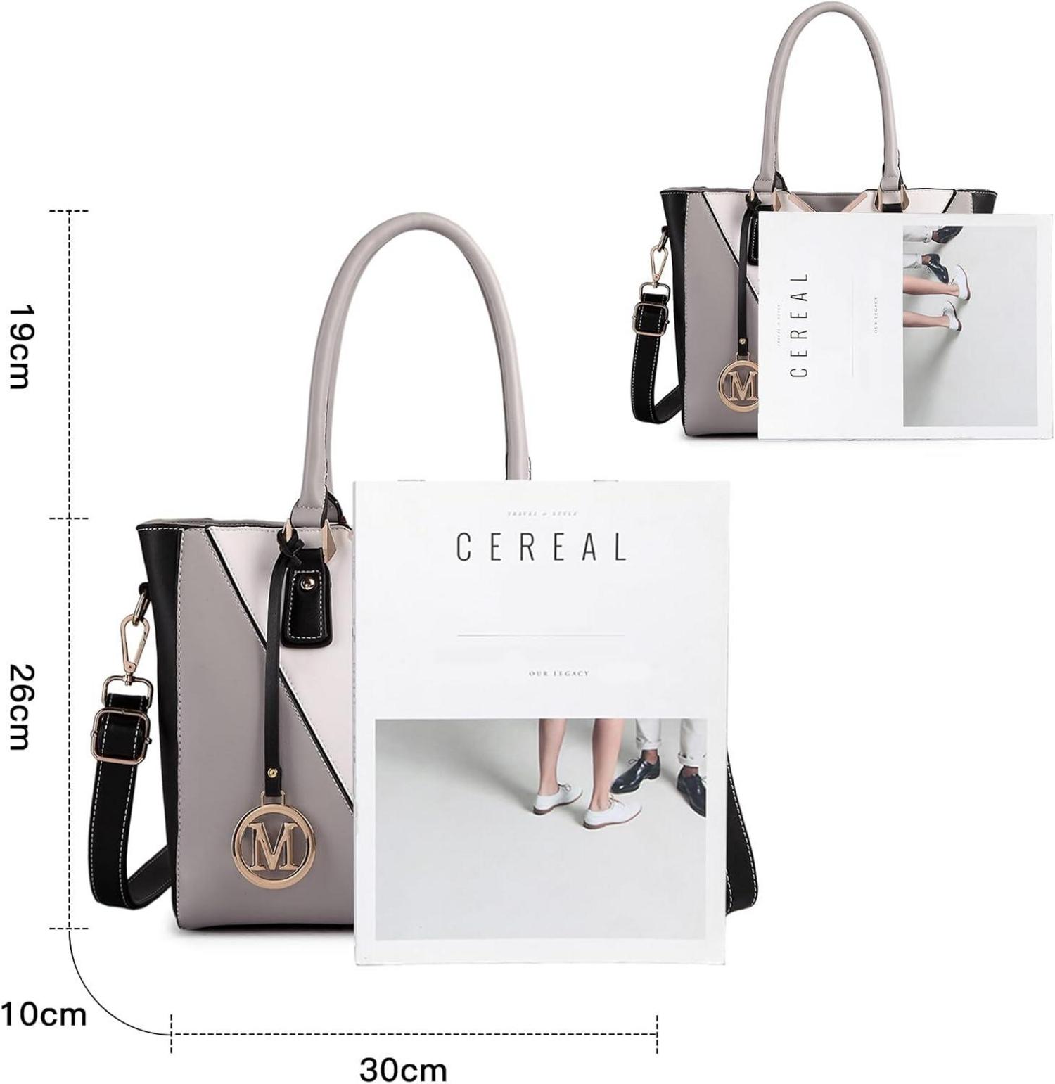 Miss Lulu Damen Handtasche Schultertasche Shopper V-Design Grau