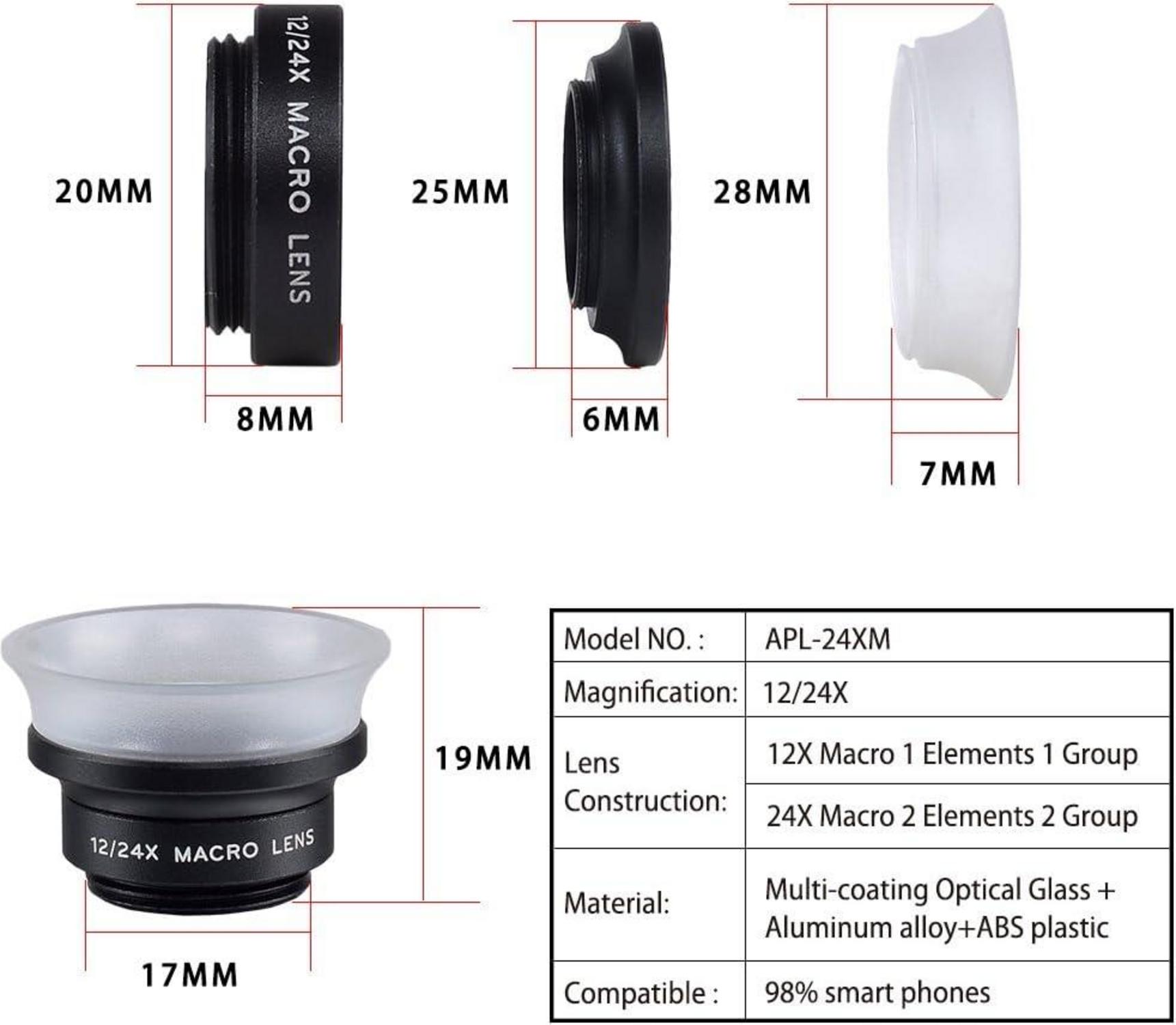 Apexel Makroobjektiv 12X/24X für iPhone Samsung Galaxy Note S6 S7 Edge A7 A5
