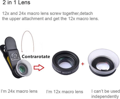 Apexel 12X/24X Makro Objektiv für iPhone Samsung Galaxy S6 S7 Note 4/3/2 A7 A5