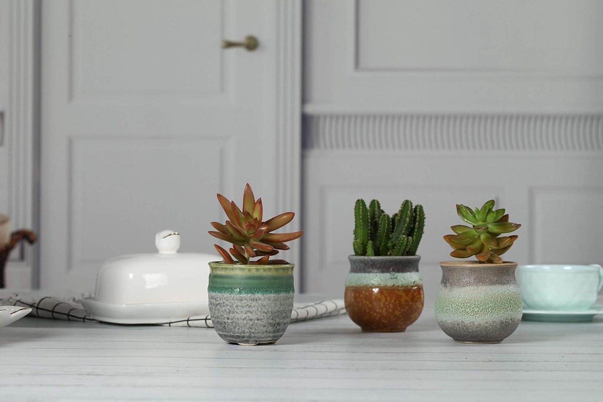 Keramik Blumentopf Set für Sukkulenten, Kaktus und Pflanzen