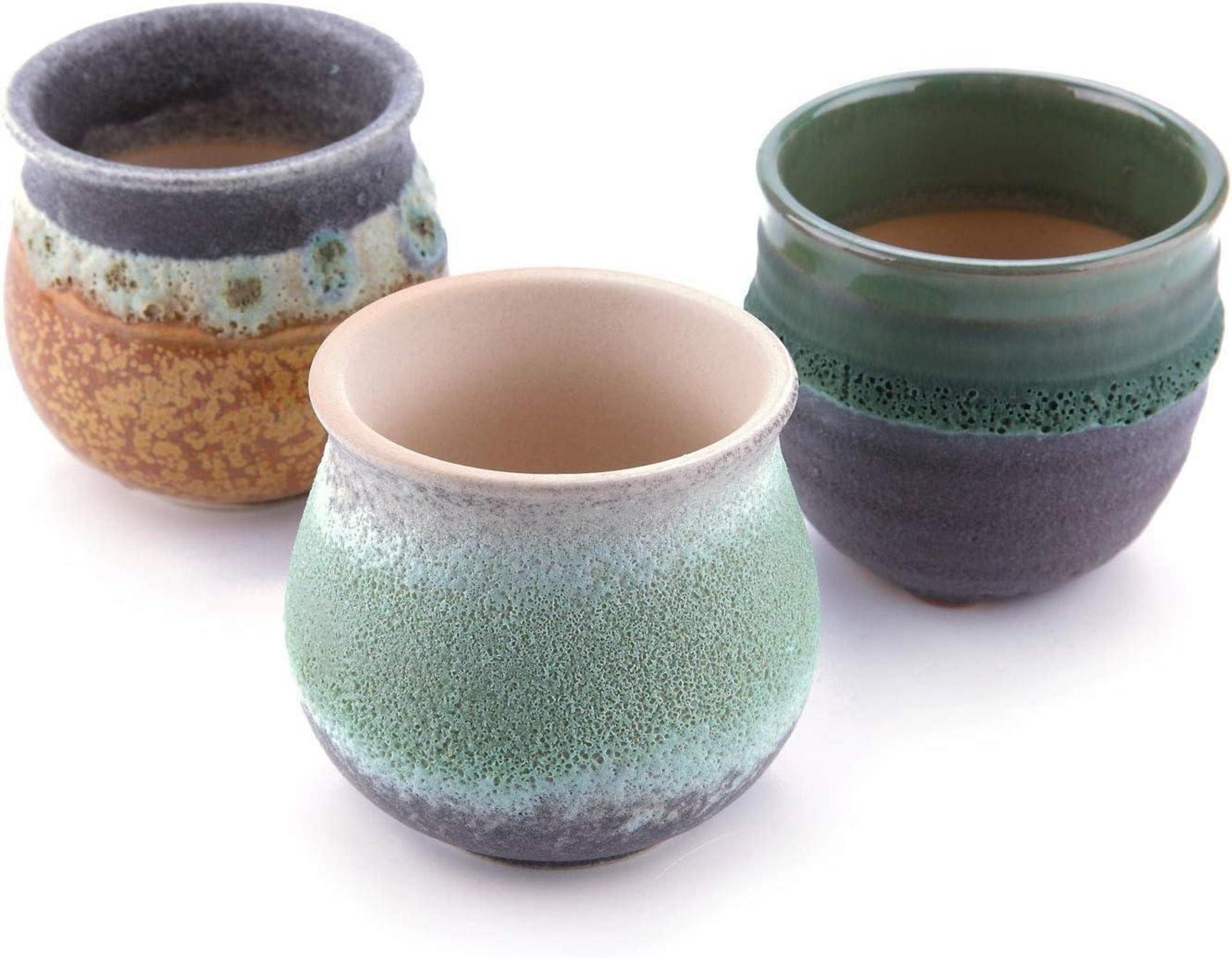 Keramik Blumentopf 7 cm Sukkulenten Kaktus Pflanze Keramiktopf, Grün, 3 Stück
