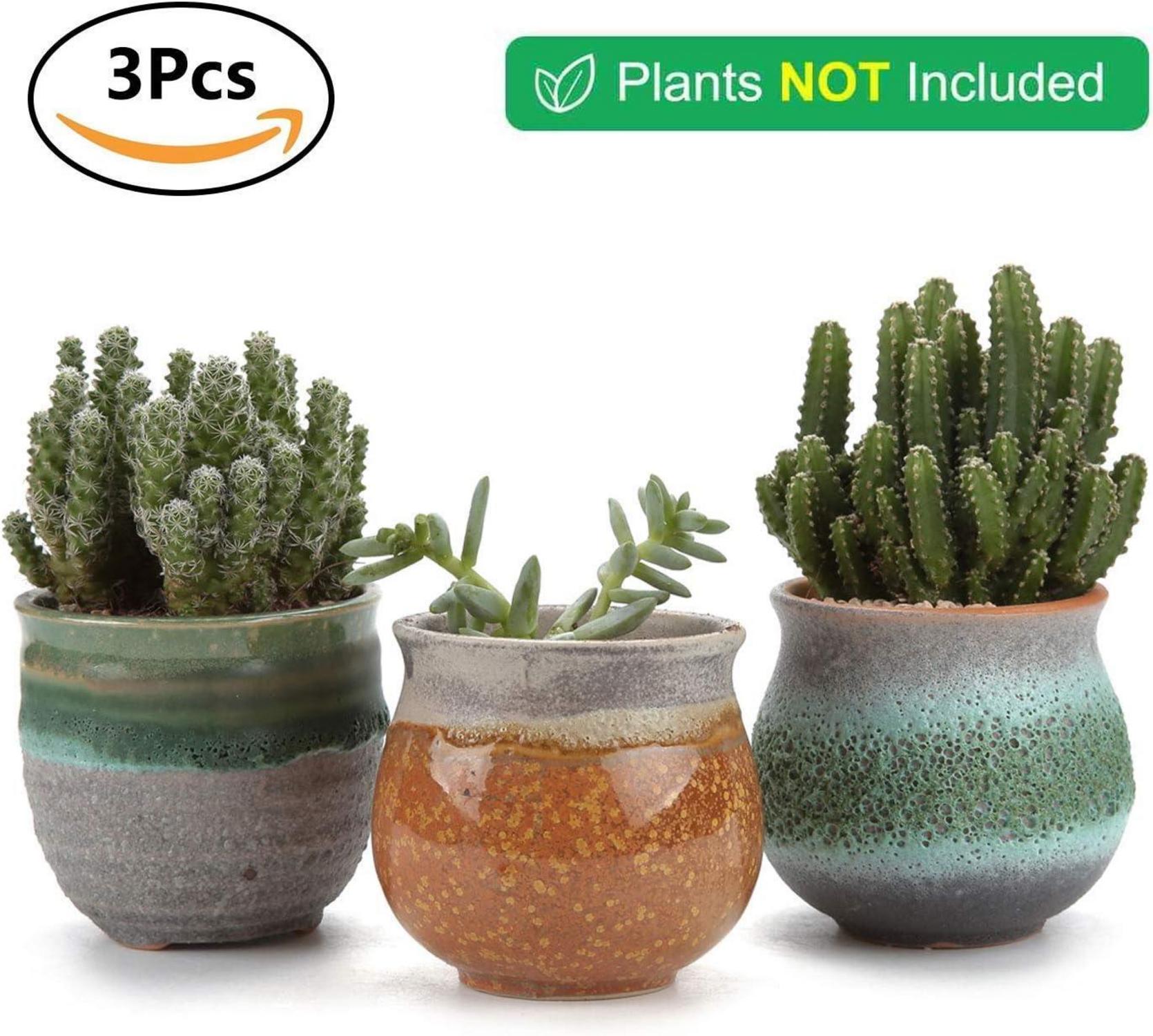 Kleine Keramik Blumentöpfe 7cm Sukkulenten Kaktus Töpfe Grün 3er Set