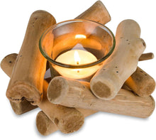 Rustikaler Kerzenständer Teelichthalter Vintage Holzglas-Windlicht