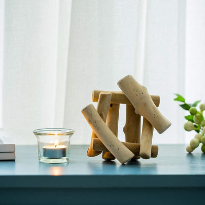 Rustikaler Kerzenständer Teelichthalter Vintage Holzglas-Windlicht