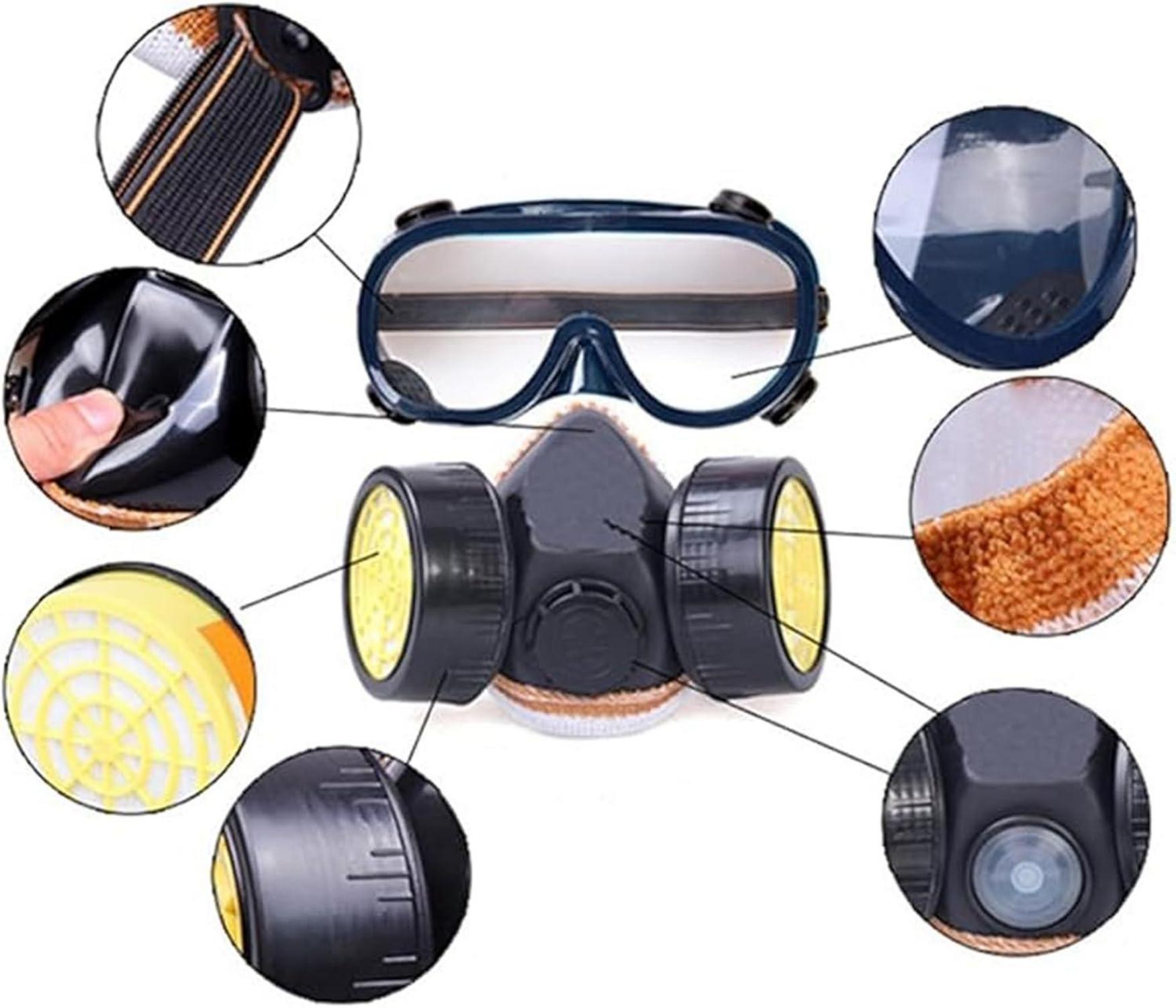 Profi Gasmaske mit Aktivkohlefilter und Schutzbrille Atemschutzmaske Anti-Staub