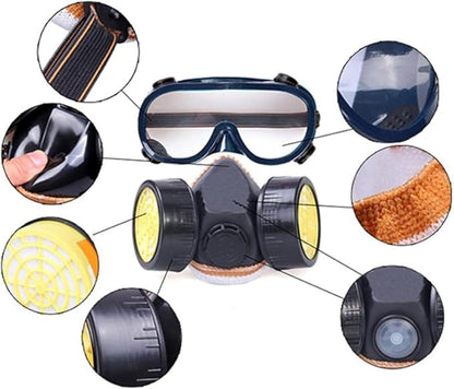 Profi Gasmaske mit Aktivkohlefilter und Schutzbrille Atemschutzmaske Anti-Staub