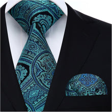 Herren Hochzeit Krawatte Einstecktuch Set Aqua Paisley