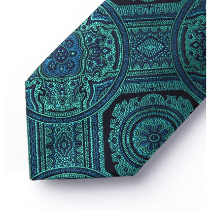Herren Hochzeit Krawatte Einstecktuch Set Aqua Paisley