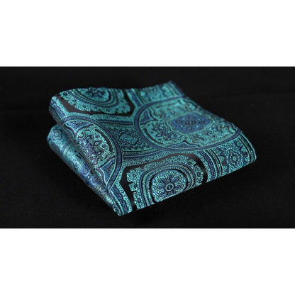 Herren Hochzeit Krawatte Einstecktuch Set Aqua Paisley