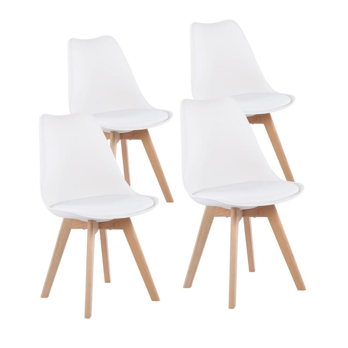 Bürostuhl Set 4er-Pack, Buche Holzbeine, Weiß