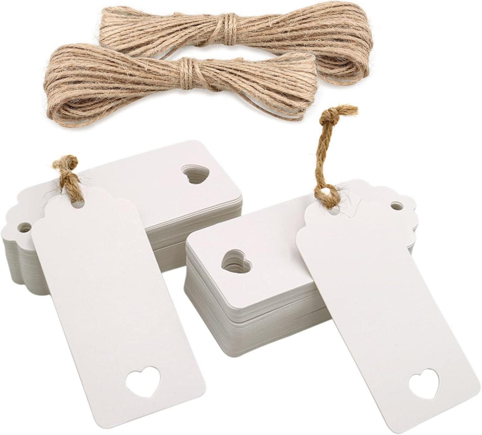 100x Kraftpapier Geschenkanhänger mit Juteschnur, DIY Blanko Anhänger