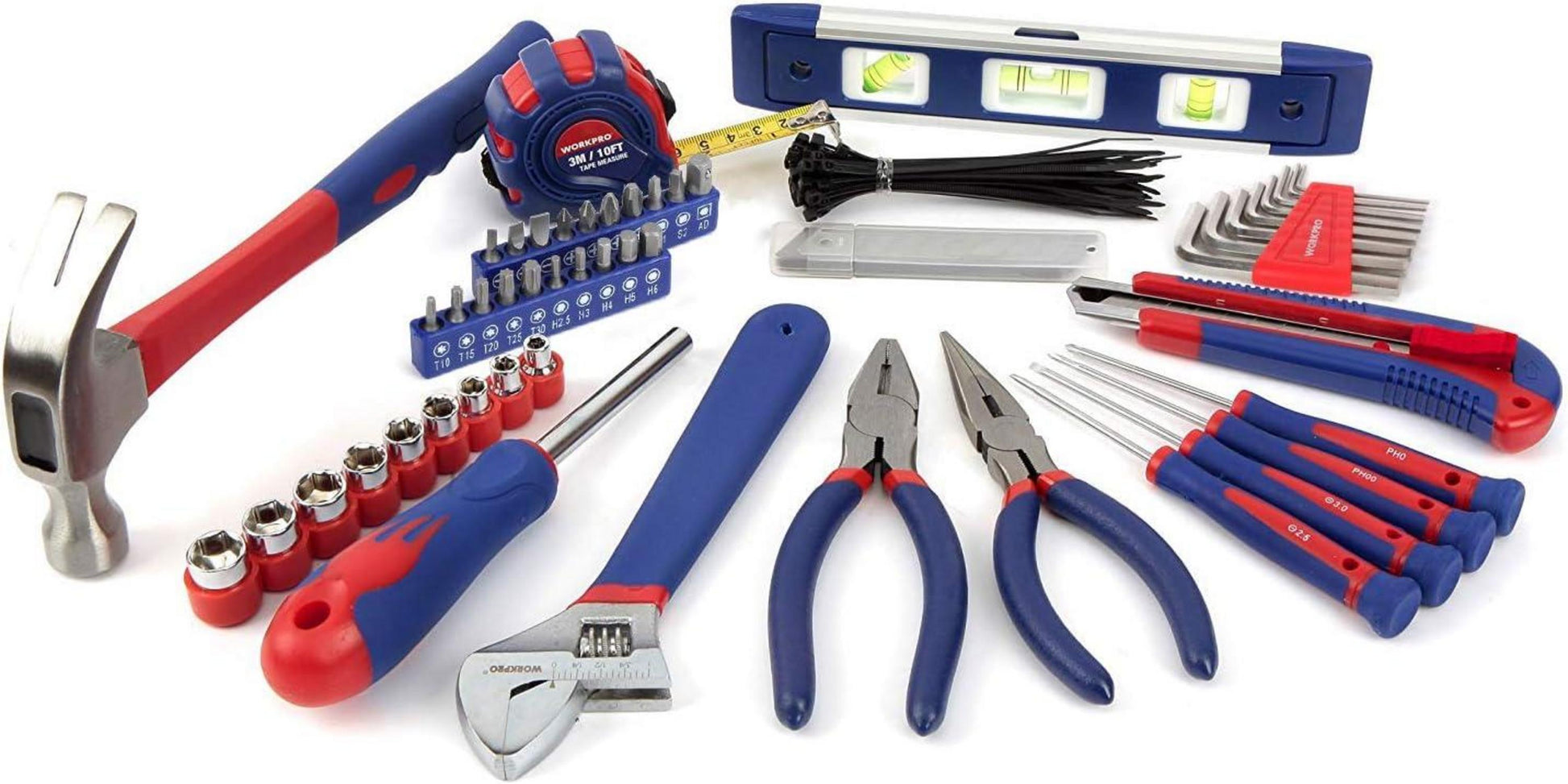 WORKPRO 100-teiliges Werkzeugset Mechaniker mit Hammer Zange und
