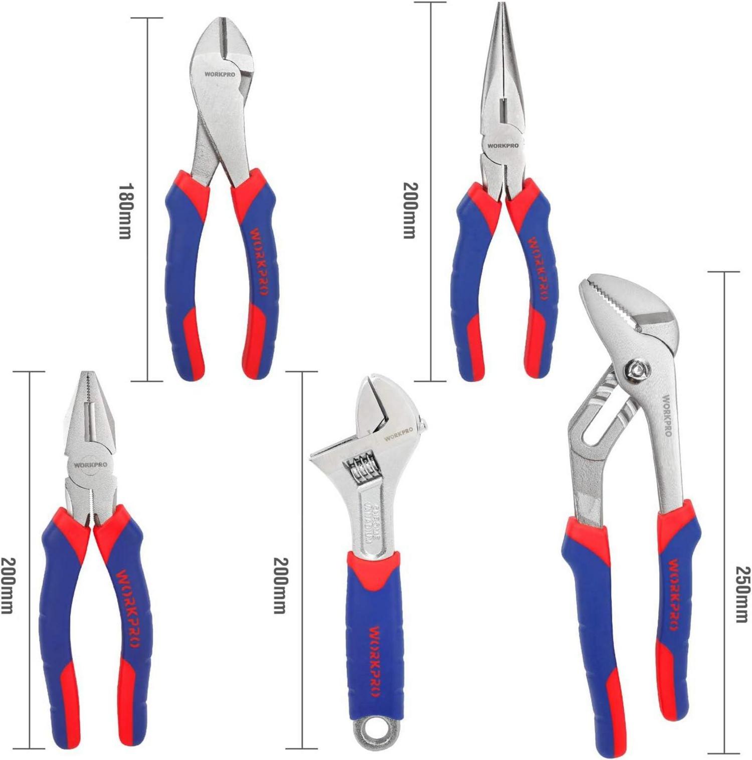 WORKPRO 5-teiliges Zangen Set Kombizange Spitzzange Seitenschneider