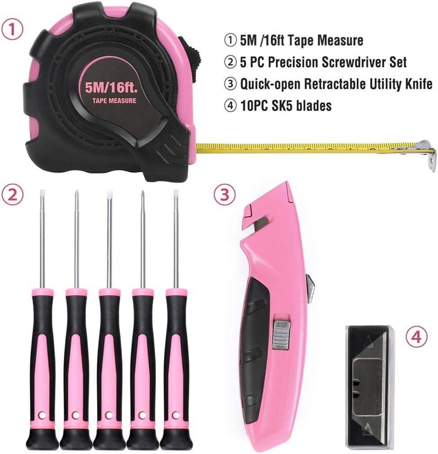 WORKPRO 103-teiliges Werkzeugset in Rosa mit Tasche - Ideal für DIY und Reparaturarbeiten