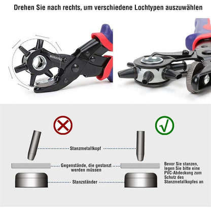 Revolverlochzange Gürtel Leder Puncher 255 MM 6 Größen