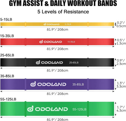 Odoland Fitnessbänder Set 5X Resistance Band Zugstärken