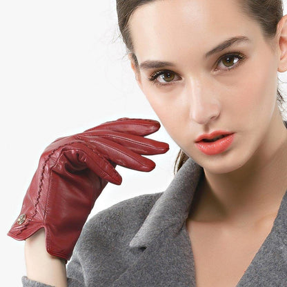 Damen Handschuhe Nappaleder mit Futter, Weinrot