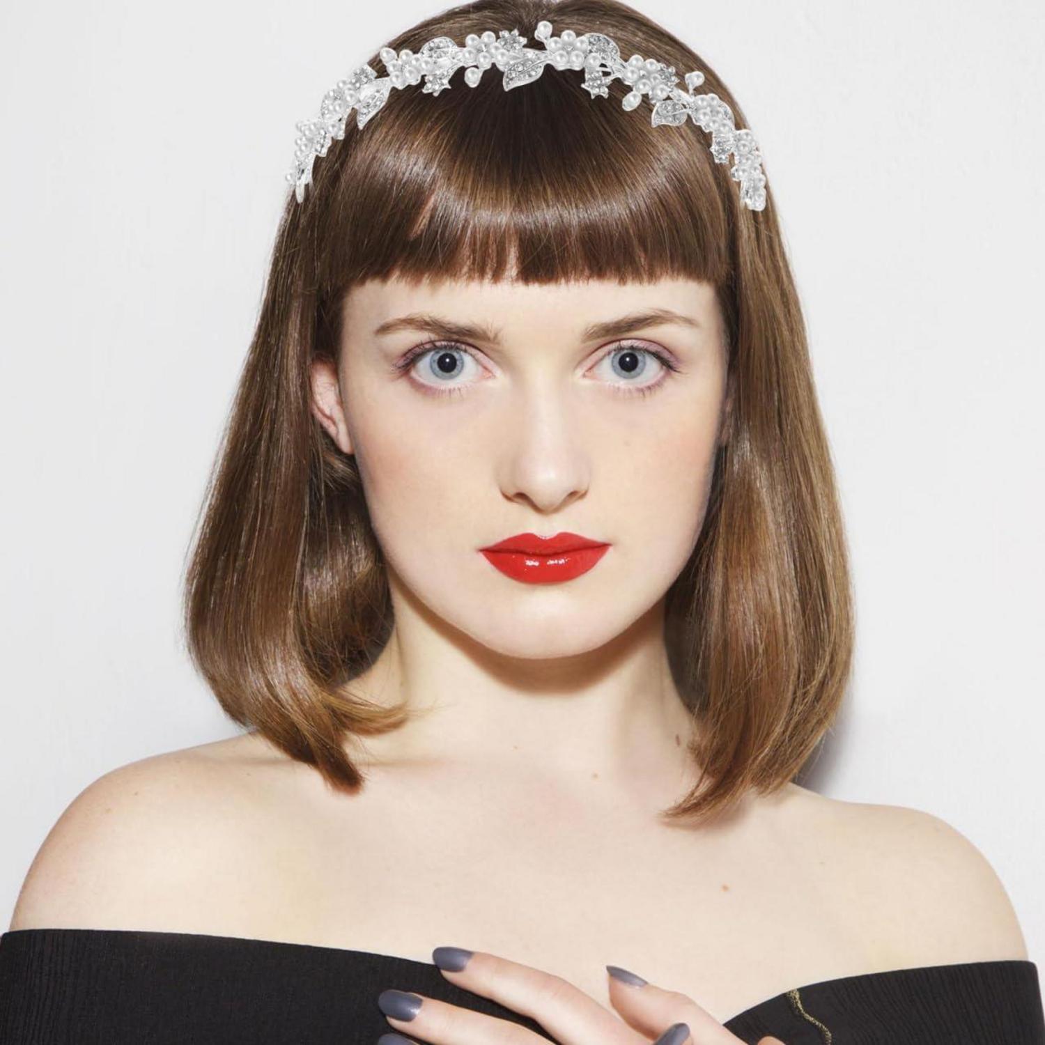 Braut Tiara Kristall Strass Perle Haarband Hochzeit Stirnband Silber