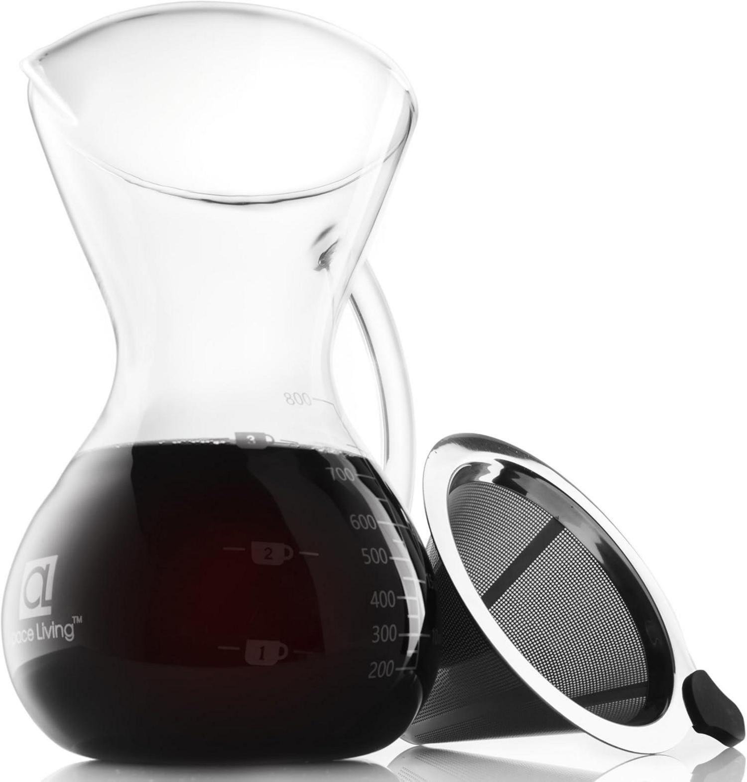 Apace Living Pour Over Kaffeebereiter mit Glaskaraffe & Edelstahlfilter