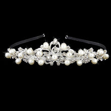 Silber Kristall Diadem Hochzeit Krone Strass Perle Haarreif