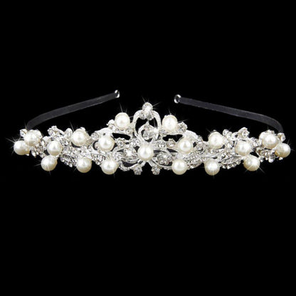 Silber Kristall Diadem Hochzeit Krone Strass Perle Haarreif