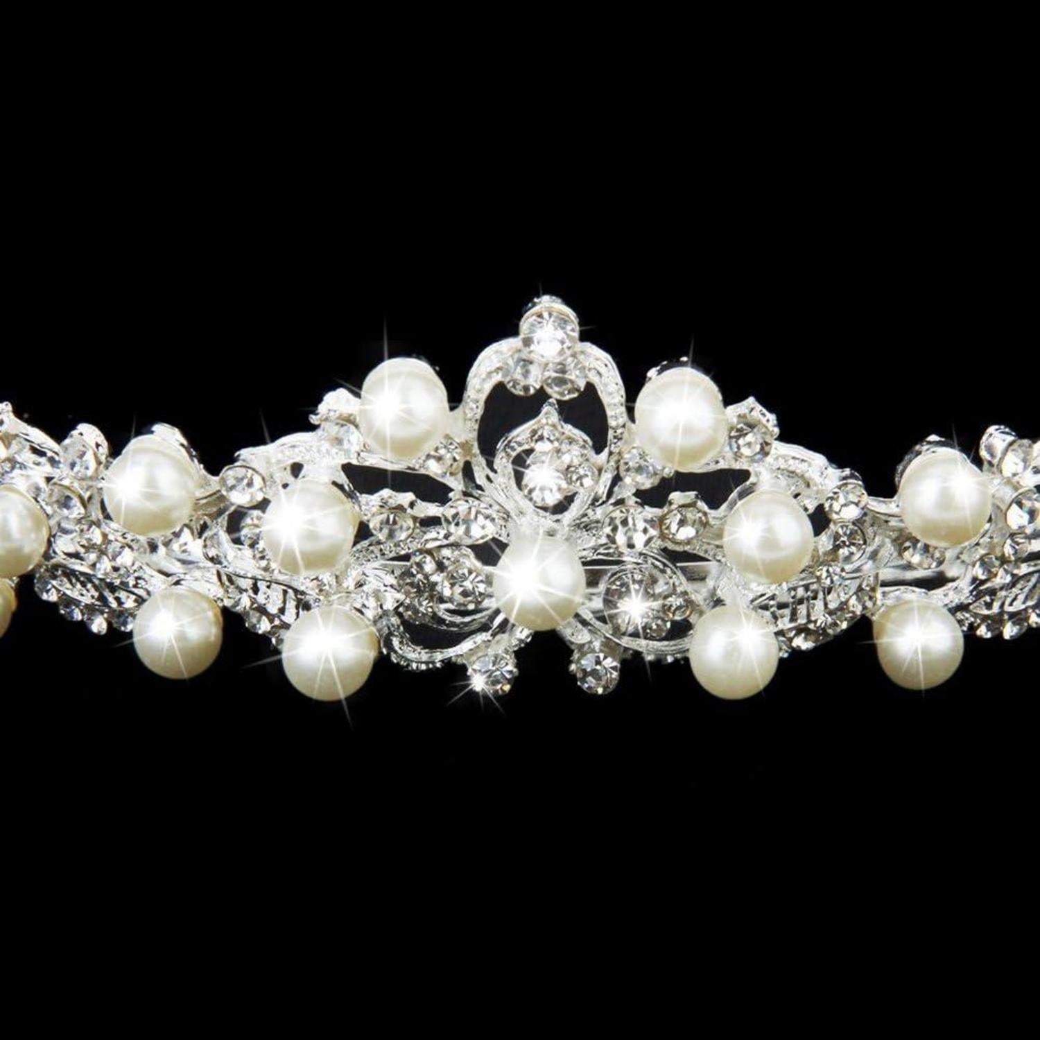 Silber Hochzeit Diadem Kristall Strass Perle Braut Tiara