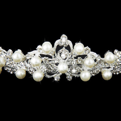 Silber Hochzeit Diadem Kristall Strass Perle Braut Tiara