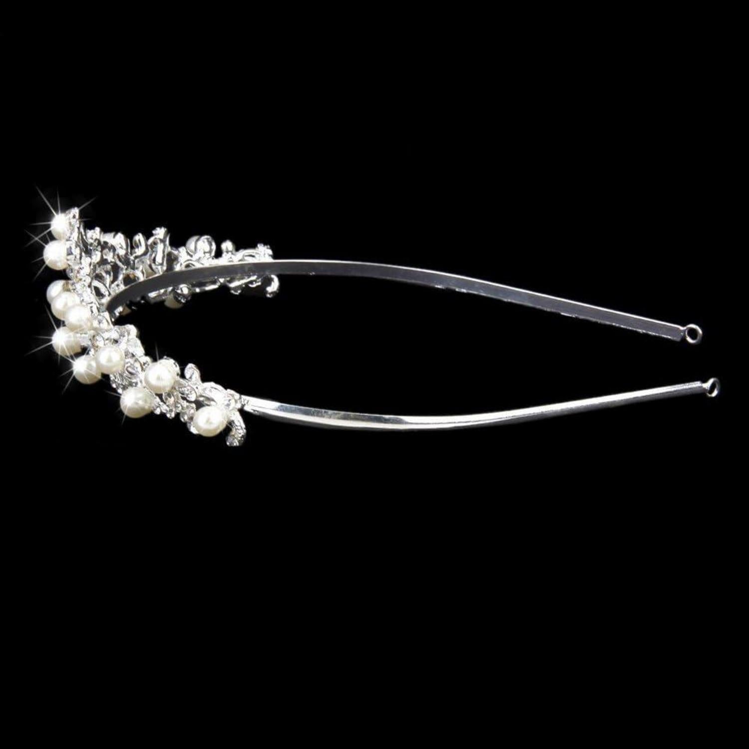 Silber Kristall Perlen Diadem Braut Haarband Hochzeit Stirnband