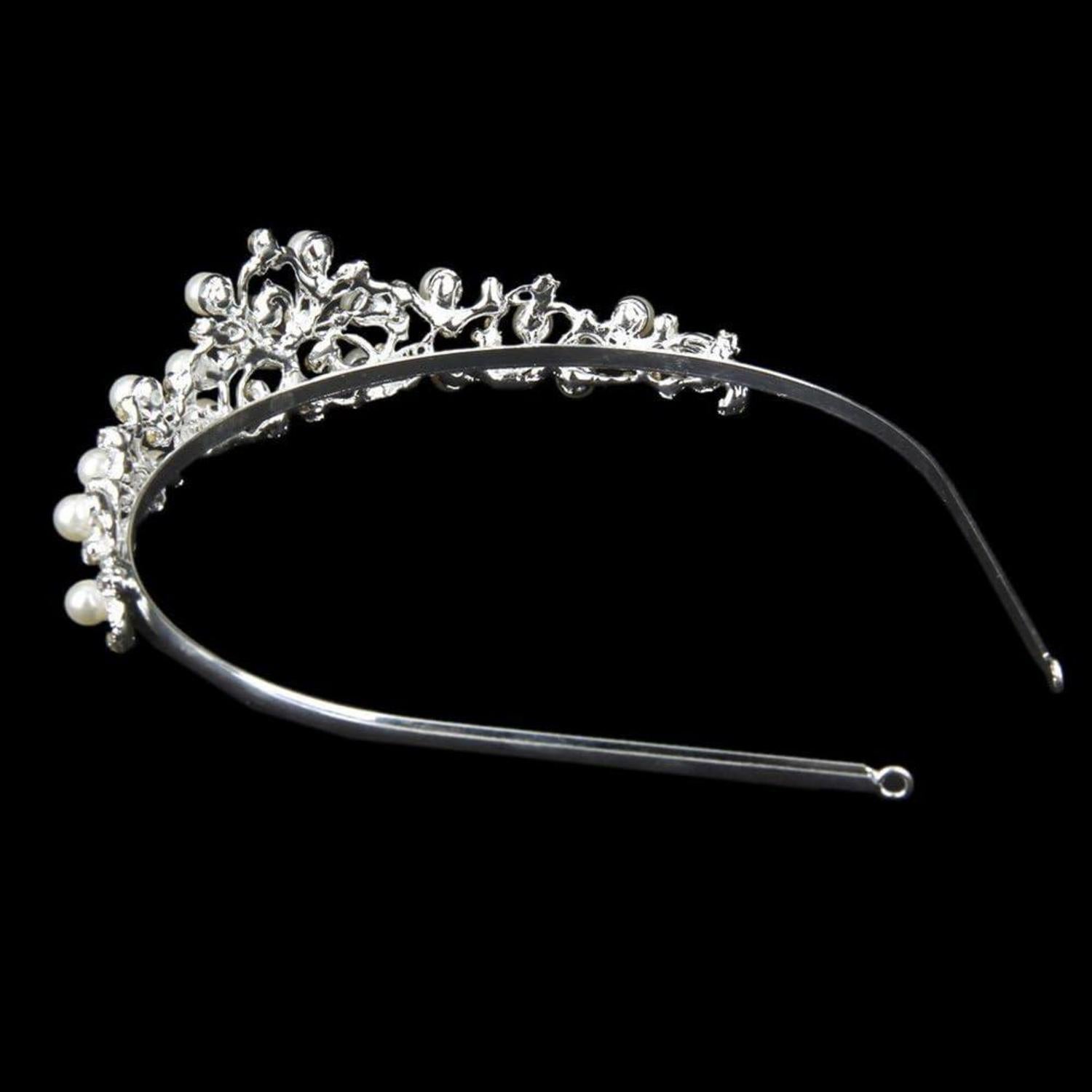 Silber Hochzeit Diadem Kristall Strass Braut Tiara Perle Krone