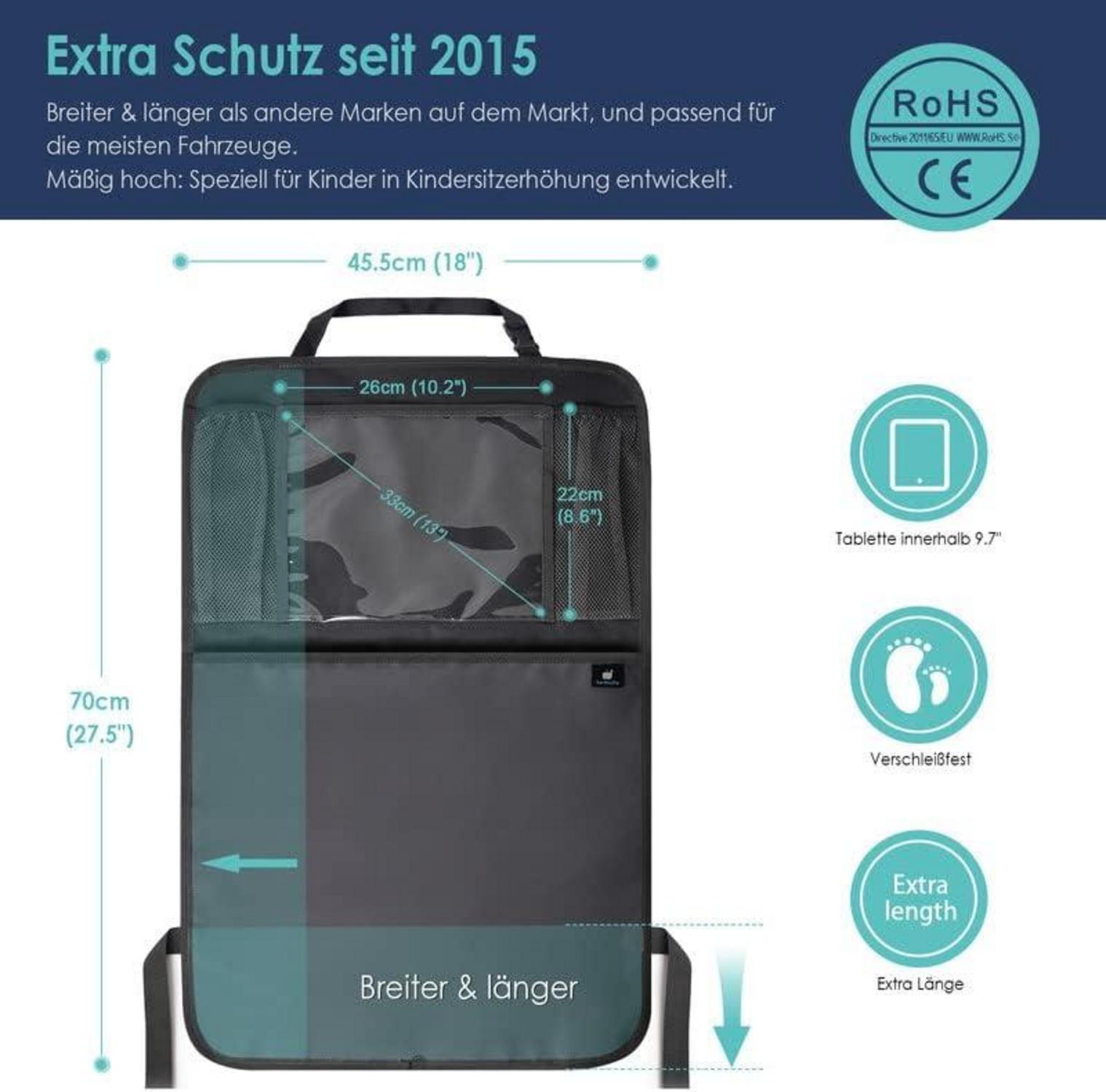 Rückenlehnenschutz Auto Organizer Schwarz wasserdicht mit großer Tasche