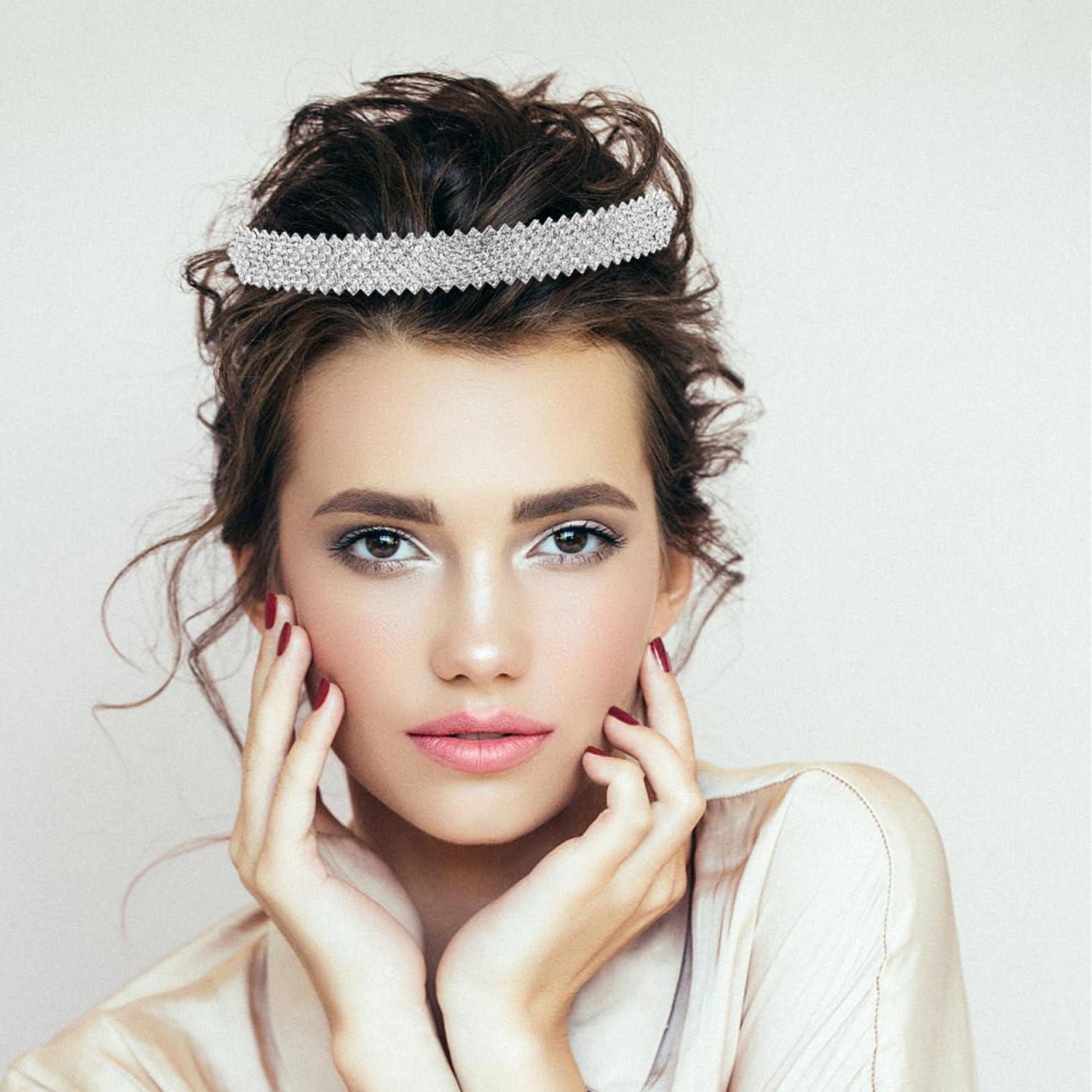 Kristall Diadem Haarband Strass Brautschmuck Hochzeit Silber