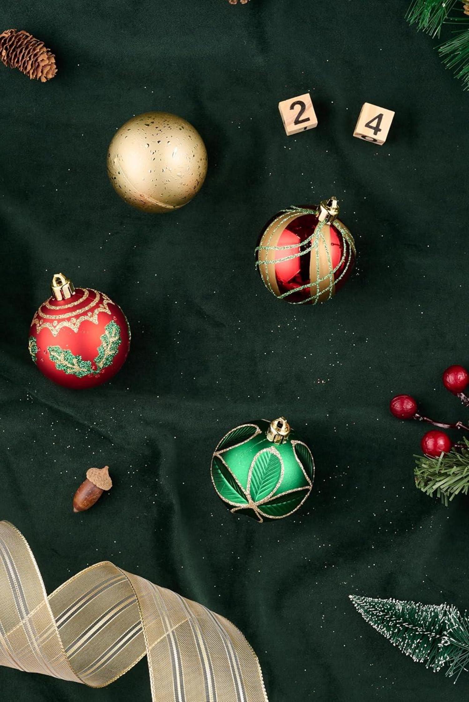 24x Bruchsichere Weihnachtskugeln 6cm Rot Gold Grün Weihnachtsdeko Landstraße