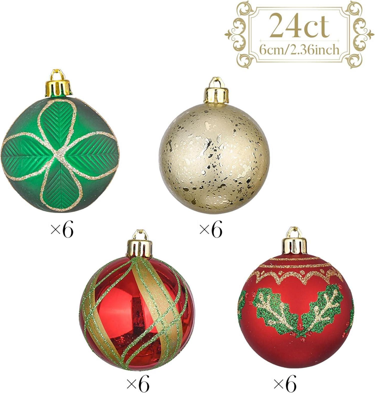 Weihnachtskugeln Kunststoff 24 Stück Christbaumkugeln Rot Gold Grün