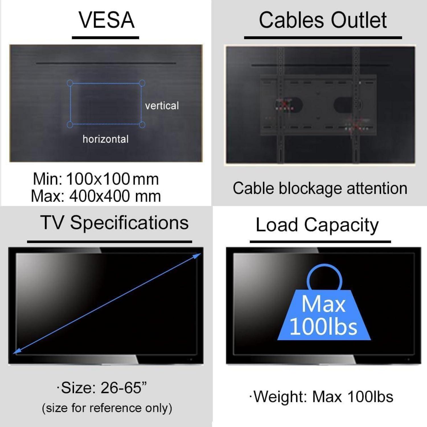 TV Deckenhalterung 26-65 Zoll höhenverstellbar Neigung Schwenkbar VESA 400x400mm