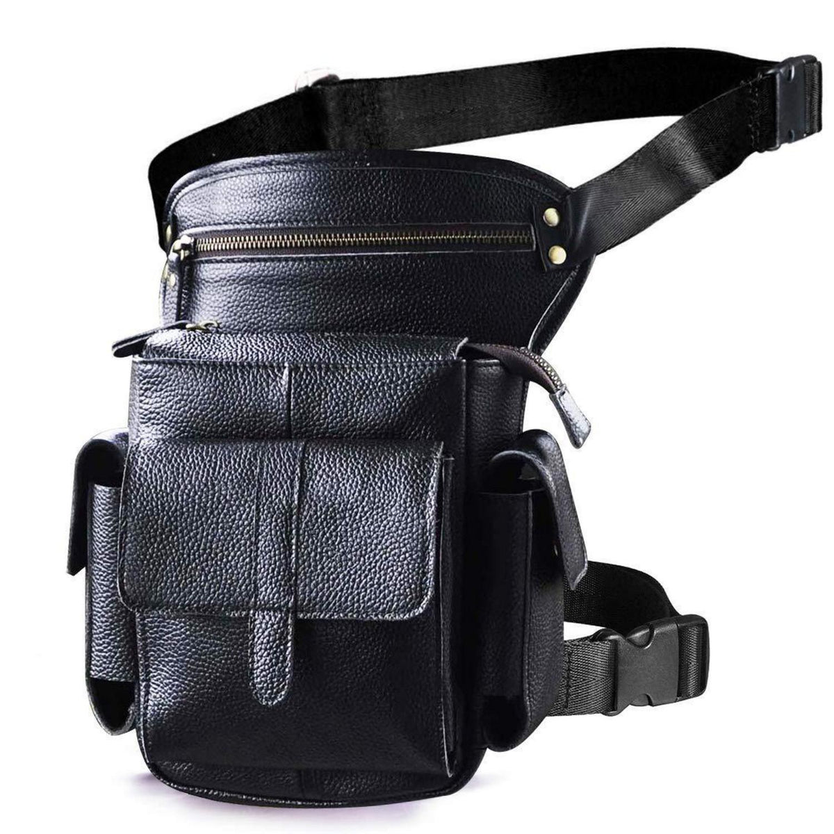 Herren Leder Hüfttasche Gürteltasche Schwarz
