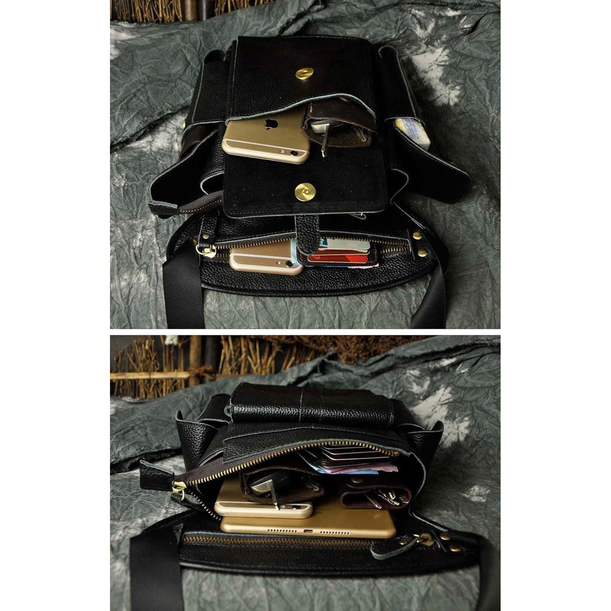 Herren Leder Hüfttasche Gürteltasche Schwarz