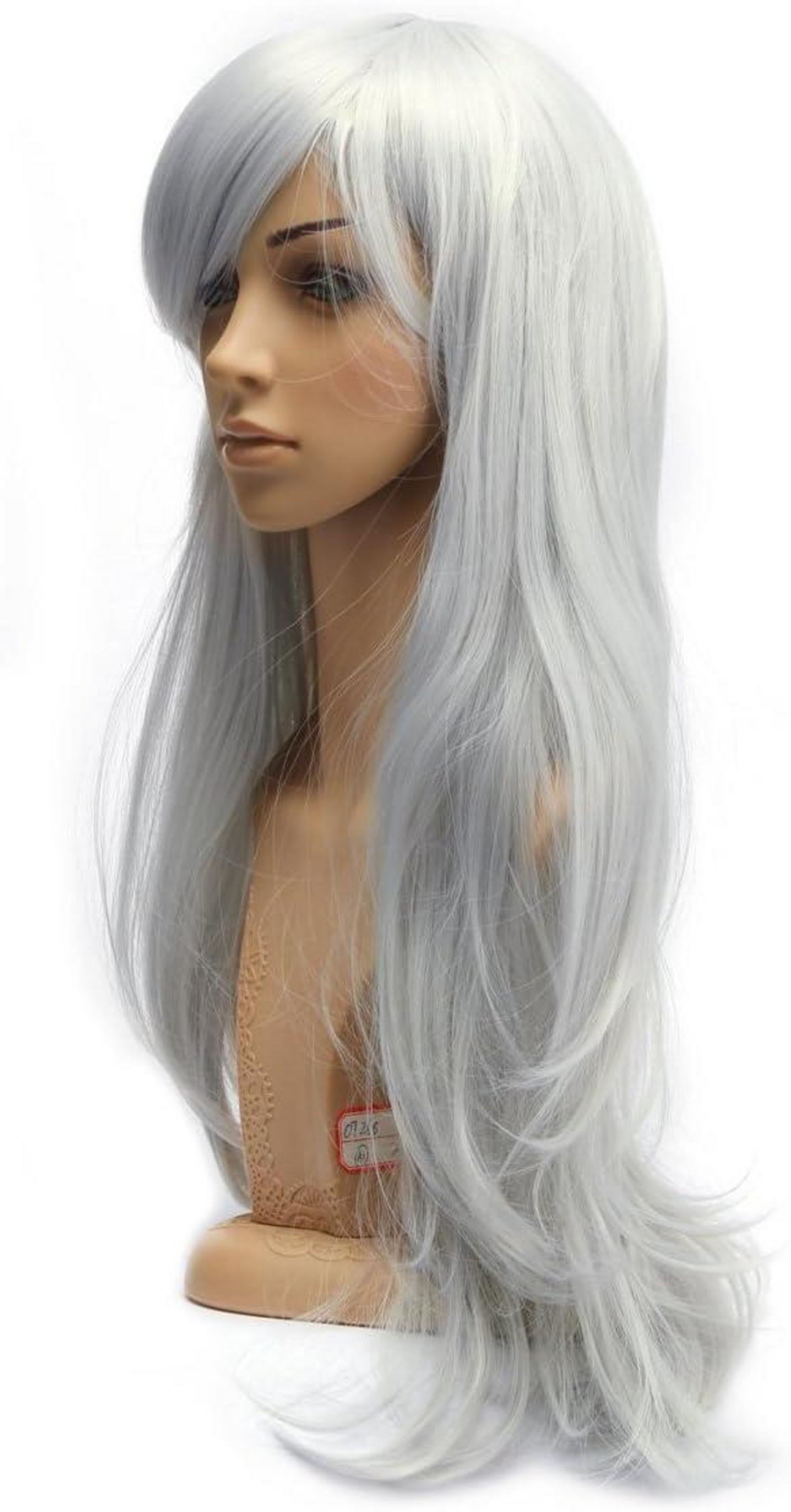 Graue Karneval Perücke 70cm Lockig Wellig Lang Damen Wig