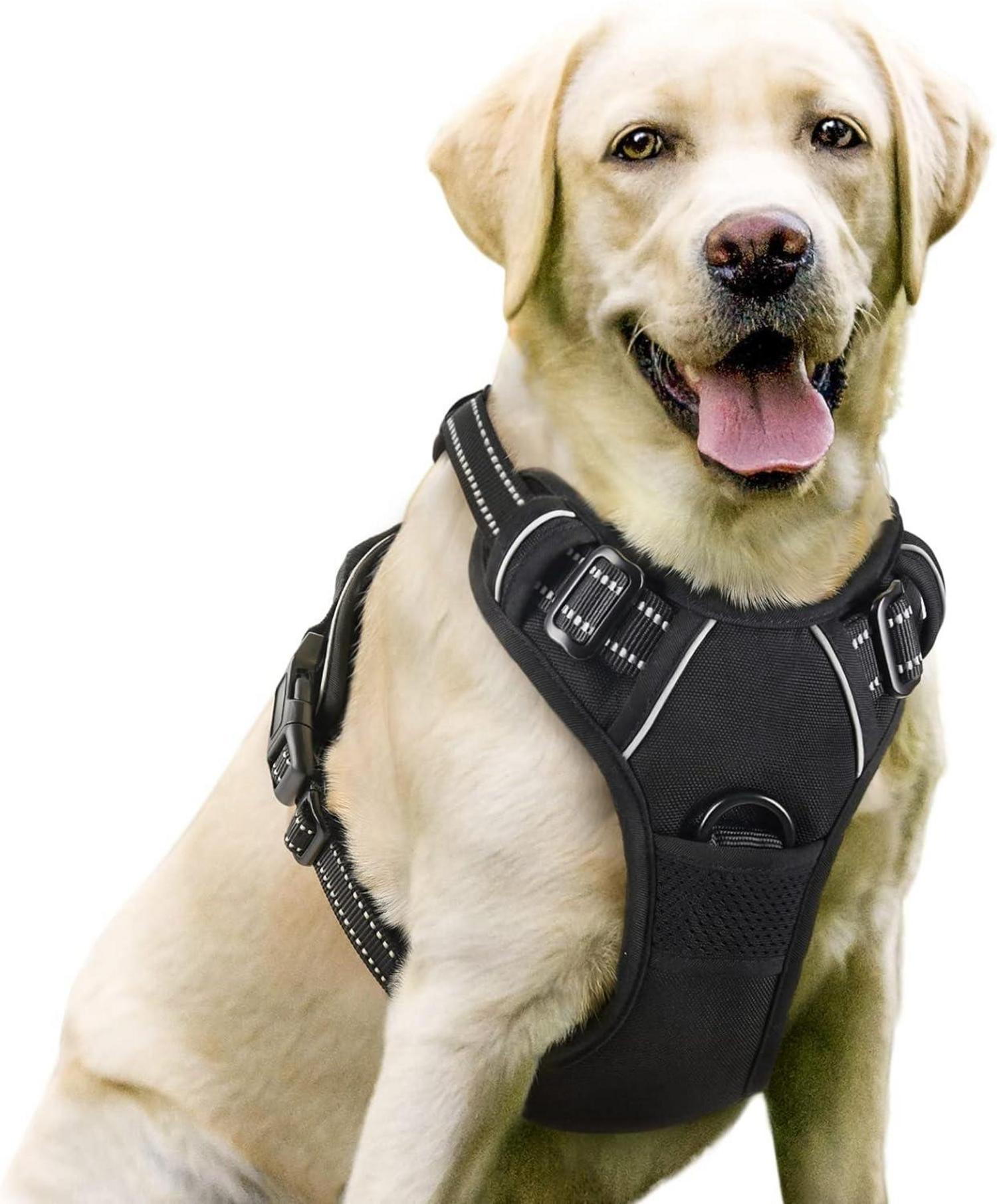 No-Pull Hundegeschirr atmungsaktiv mit Reflektoren Schwarz L