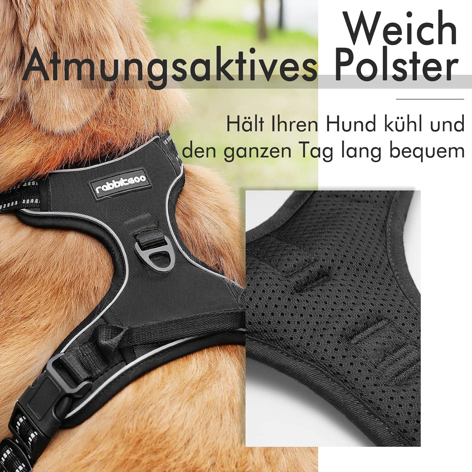 No-Pull Hundegeschirr atmungsaktiv mit Reflektoren Schwarz L