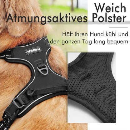 No-Pull Hundegeschirr atmungsaktiv mit Reflektoren Schwarz L