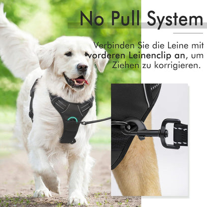 No-Pull Hundegeschirr atmungsaktiv mit Reflektoren Schwarz L