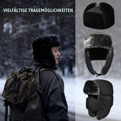 Winter Trapperhut mit Ohrenklappen Marineblau & Schwarz
