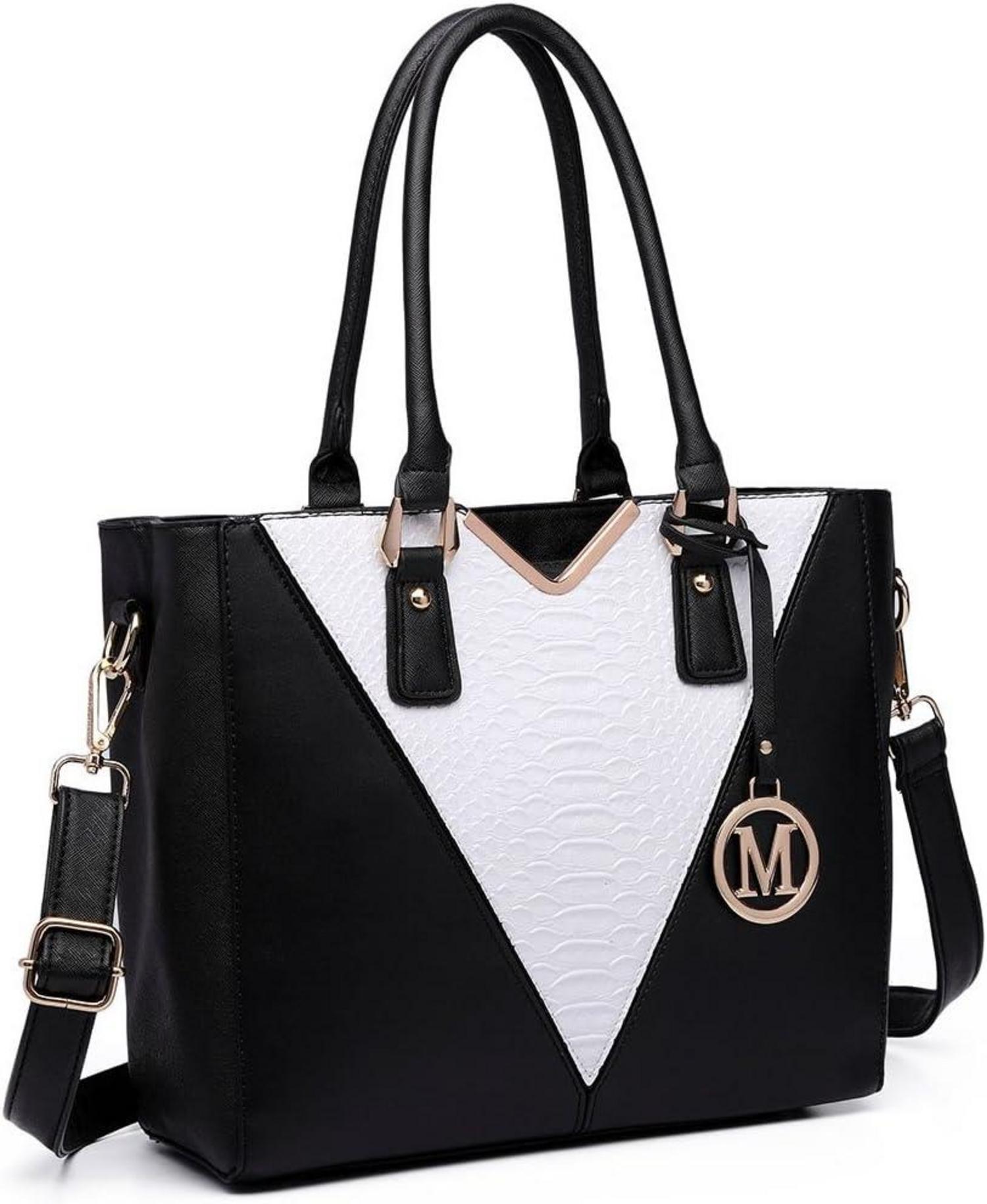 Handtasche Damen V-förmiges Design Schwarz Synthetic Ledertasche