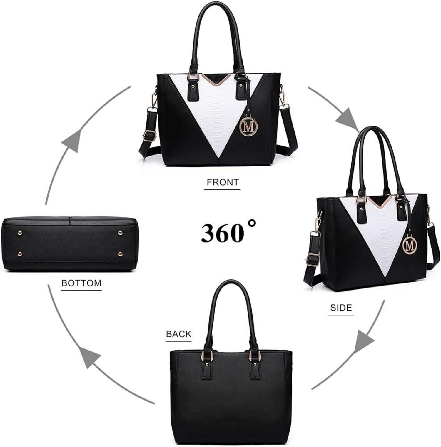 Miss Lulu Damen Handtasche Schultertasche Shopper Schwarz Ledertasche