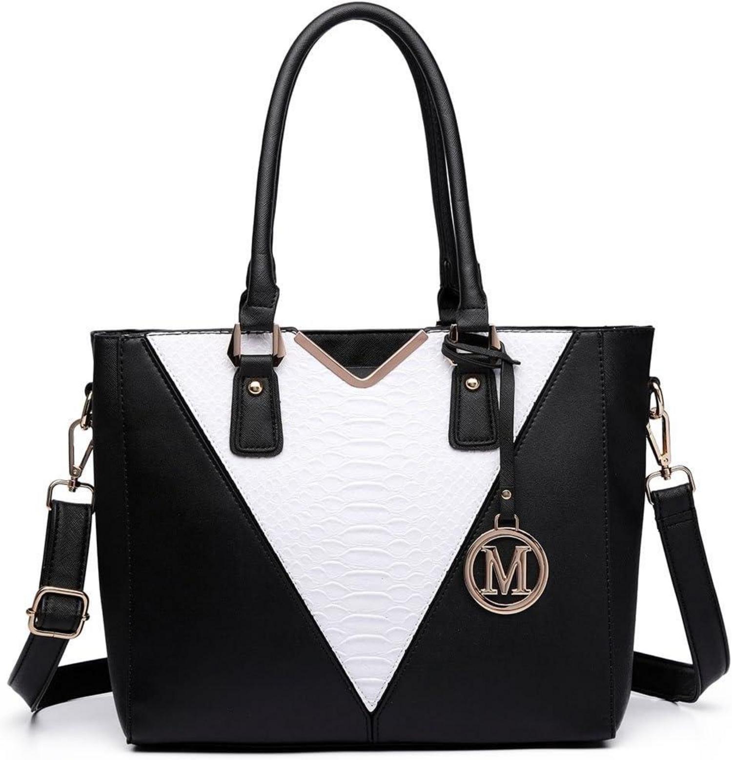 Miss Lulu Damen Handtasche Schultertasche Shopper Schwarz Ledertasche
