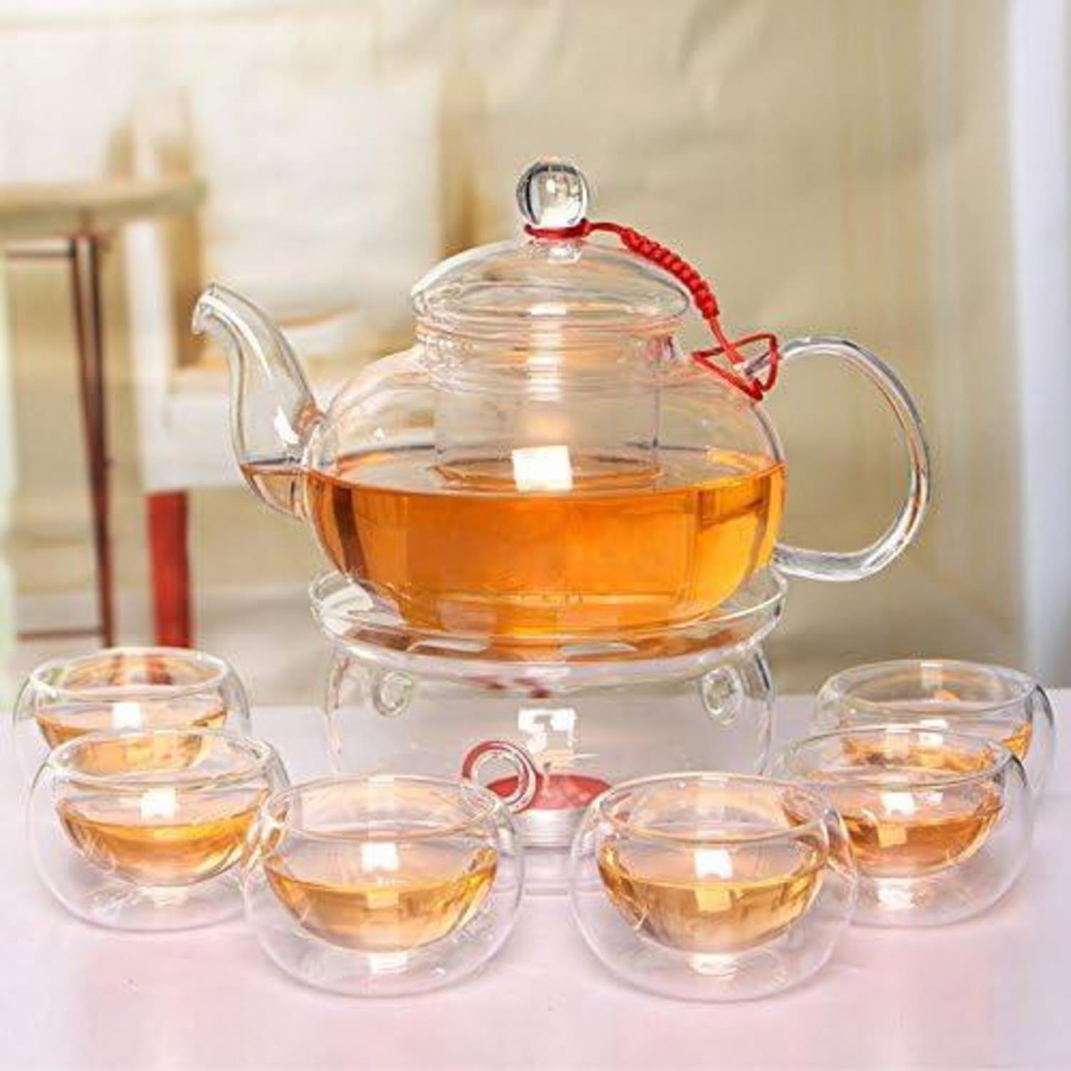 Teekanne Set 600 mL Borosilikatglas Teebereiter + 6 Tea Tassen